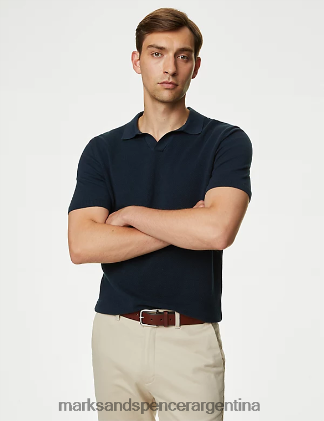 Marks & Spencer hombres polo de punto rico en algodón con cuello abierto ropa azul marino oscuro 46VL7270