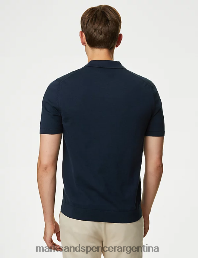 Marks & Spencer hombres polo de punto rico en algodón con cuello abierto ropa azul marino oscuro 46VL7270