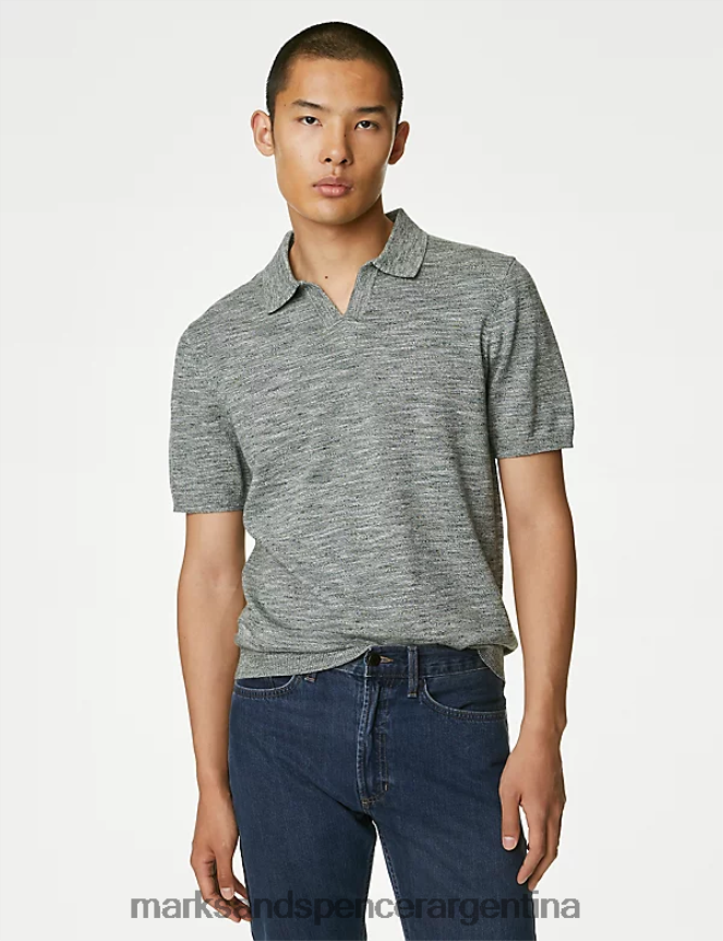 Marks & Spencer hombres polo de punto rico en algodón con cuello abierto ropa mezcla verde 46VL5916