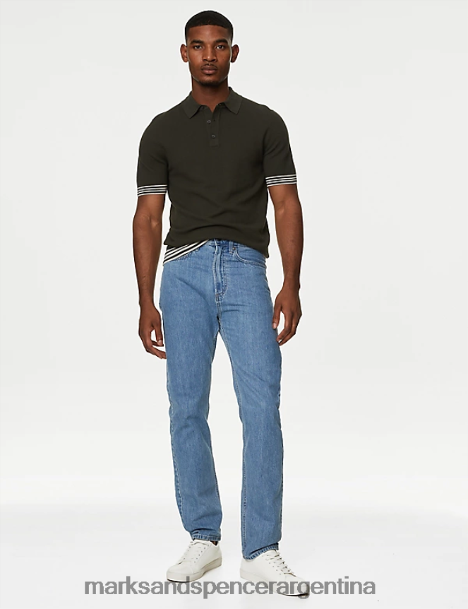 Marks & Spencer hombres polo de punto texturizado en mezcla de algodón ropa caqui 46VL4892