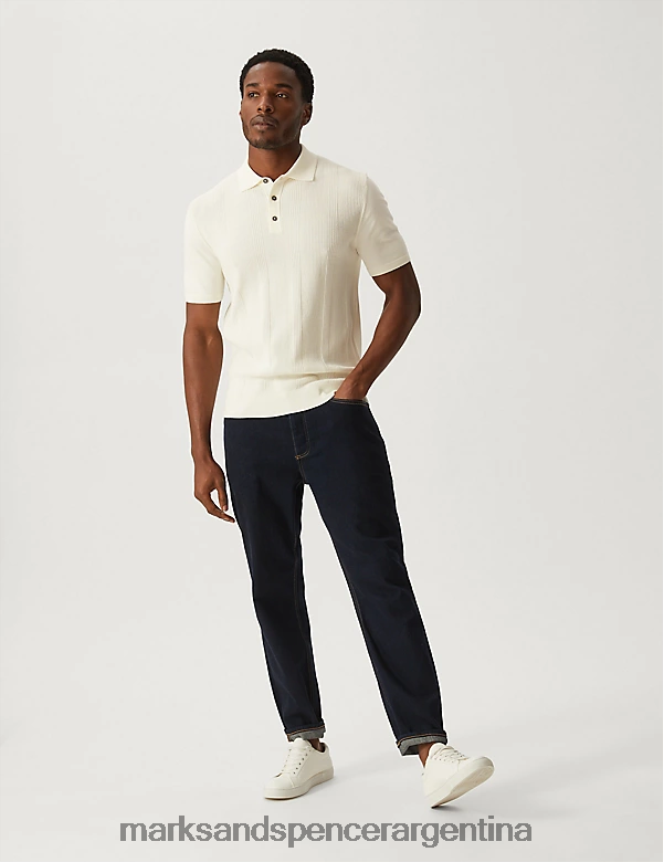 Marks & Spencer hombres polo de punto texturizado rico en algodón ropa crudo 46VL5898