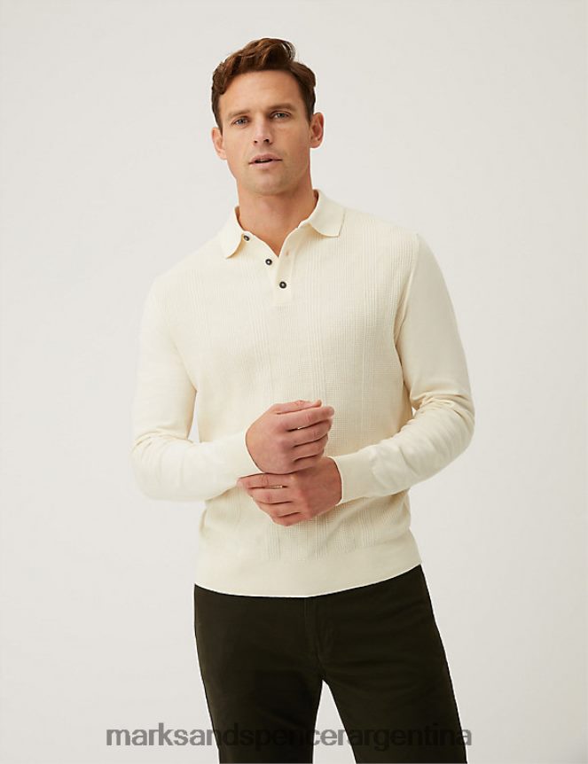 Marks & Spencer hombres polo de punto texturizado rico en algodón ropa crudo 46VL6588