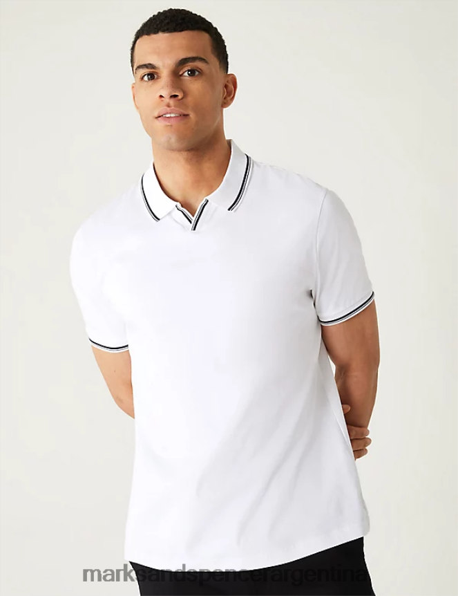 Marks & Spencer hombres polo de puro algodón con ribetes ropa blanco 46VL6604