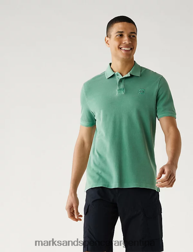 Marks & Spencer hombres polo de puro algodón ropa verde fresco 46VL6868