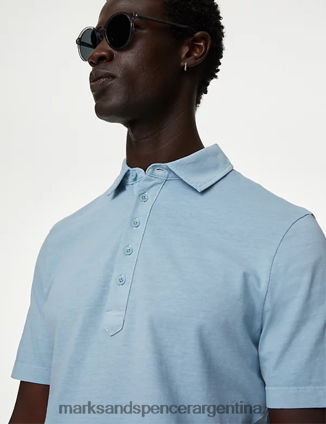 Marks & Spencer hombres polo hoyle de puro algodón ropa azul marino claro 46VL5078