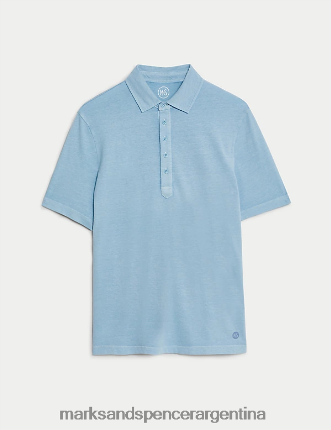Marks & Spencer hombres polo hoyle de puro algodón ropa azul marino claro 46VL5078
