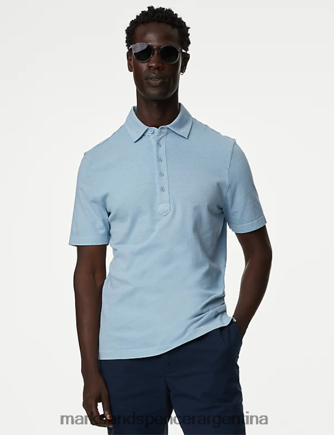 Marks & Spencer hombres polo hoyle de puro algodón ropa azul marino claro 46VL5078
