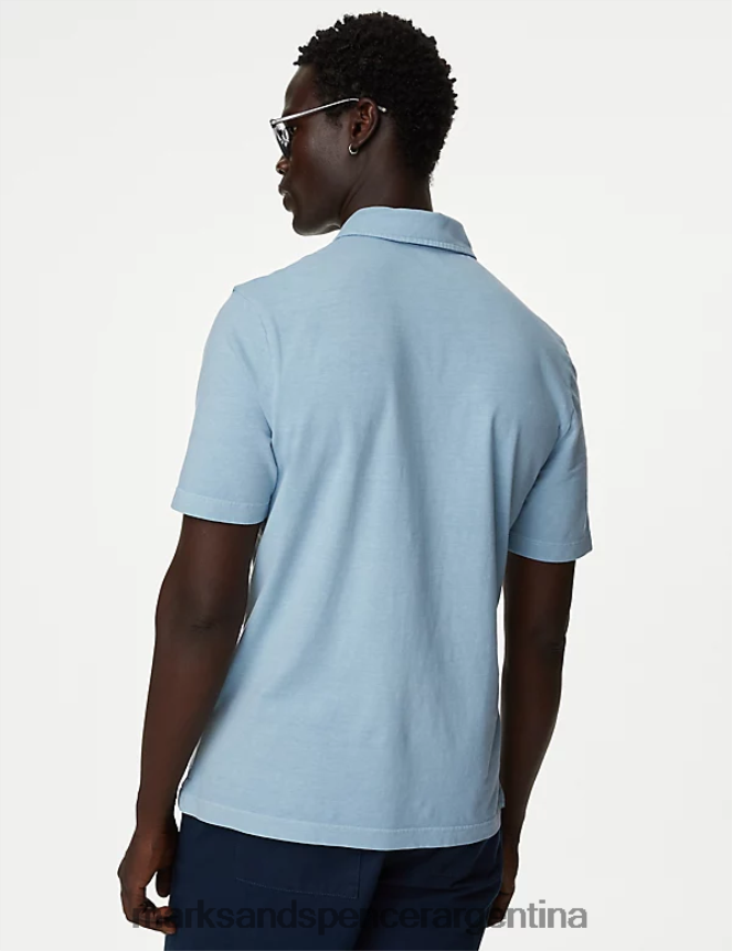 Marks & Spencer hombres polo hoyle de puro algodón ropa azul marino claro 46VL5078