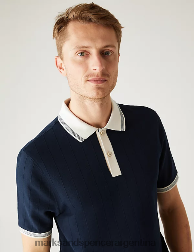 Marks & Spencer hombres polo texturizado rico en algodón ropa azul marino oscuro 46VL5002