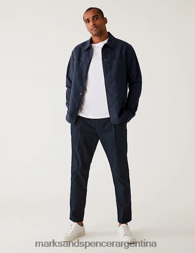 Marks & Spencer hombres sobrecamisa de mezcla de lino ropa mezcla azul 46VL5396