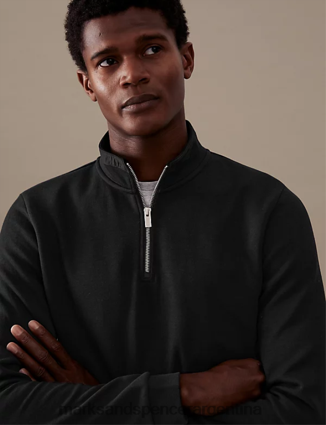 Marks & Spencer hombres sudadera con media cremallera en mezcla de algodón ropa negro 46VL6608