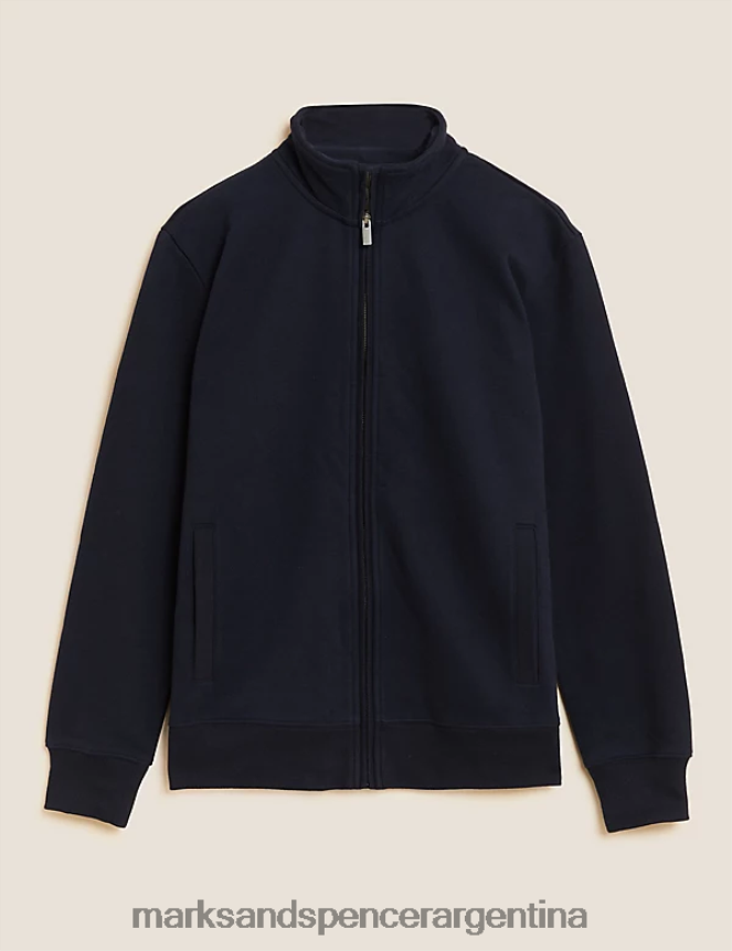 Marks & Spencer hombres sudadera de puro algodón con cremallera ropa azul marino oscuro 46VL6718