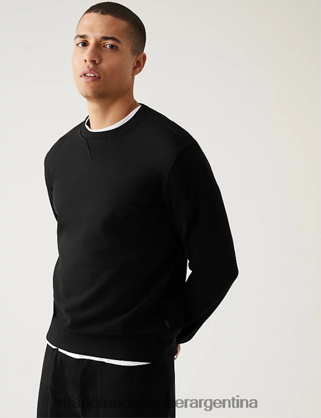 Marks & Spencer hombres sudadera de puro algodón con cuello redondo ropa negro 46VL6880