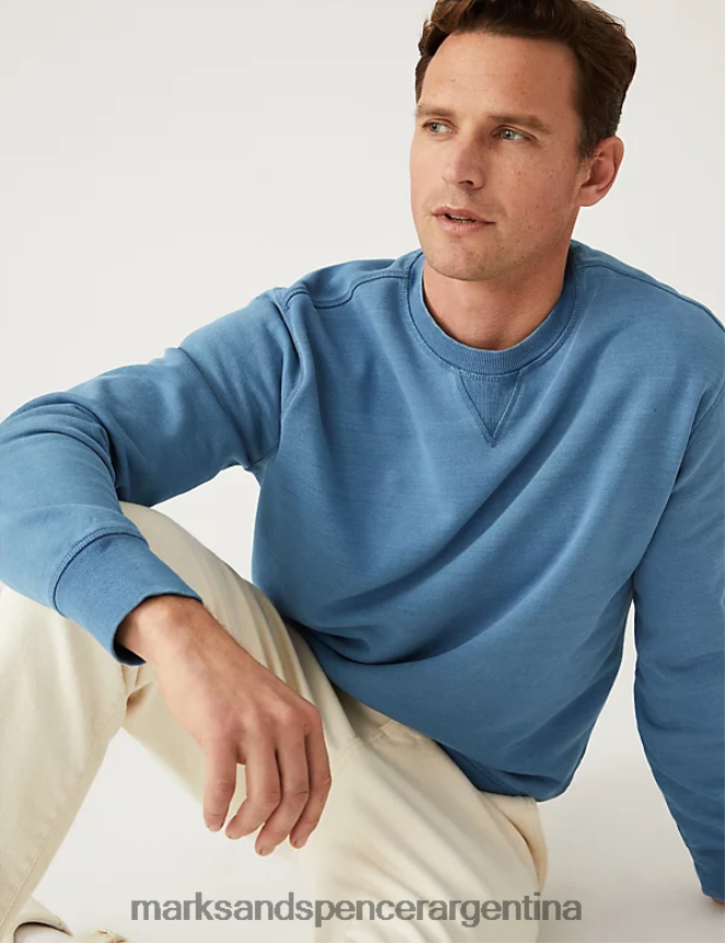 Marks & Spencer hombres sudadera holgada de puro algodón ropa índigo claro 46VL5880