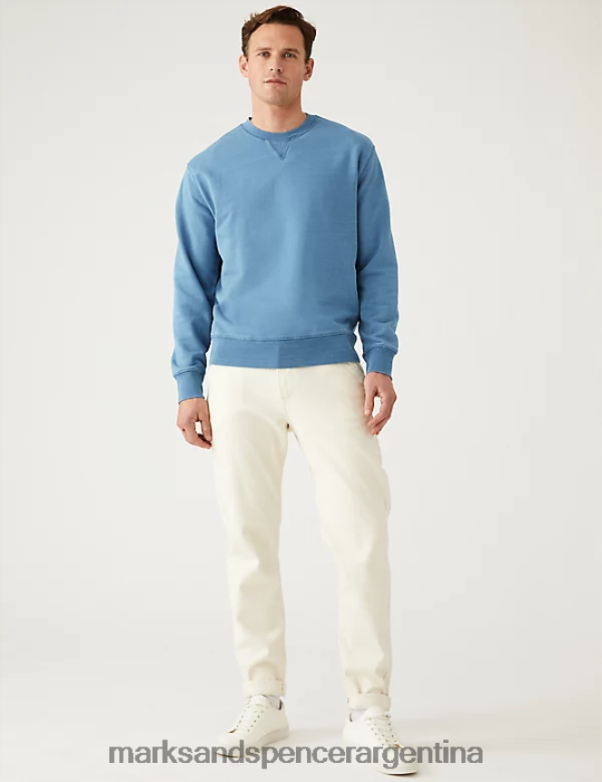 Marks & Spencer hombres sudadera holgada de puro algodón ropa índigo claro 46VL5880