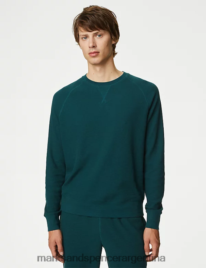 Marks & Spencer hombres sudadera loungewear de puro algodón ropa verde oscuro 46VL6824