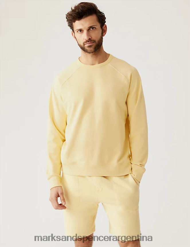 Marks & Spencer hombres sudadera raglán de puro algodón con cuello redondo ropa amarillo 46VL7532