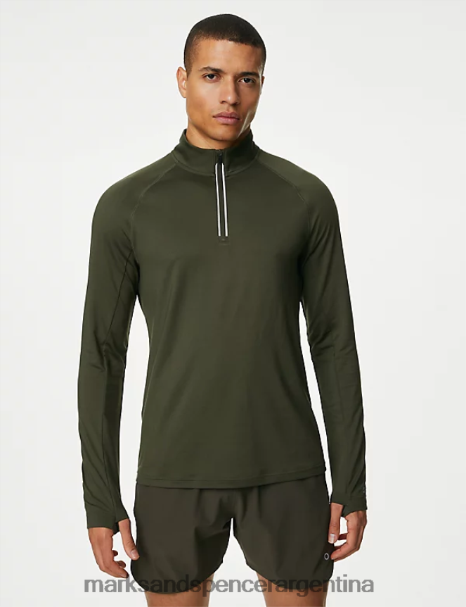 Marks & Spencer hombres top de manga larga con media cremallera ropa caqui 46VL6950