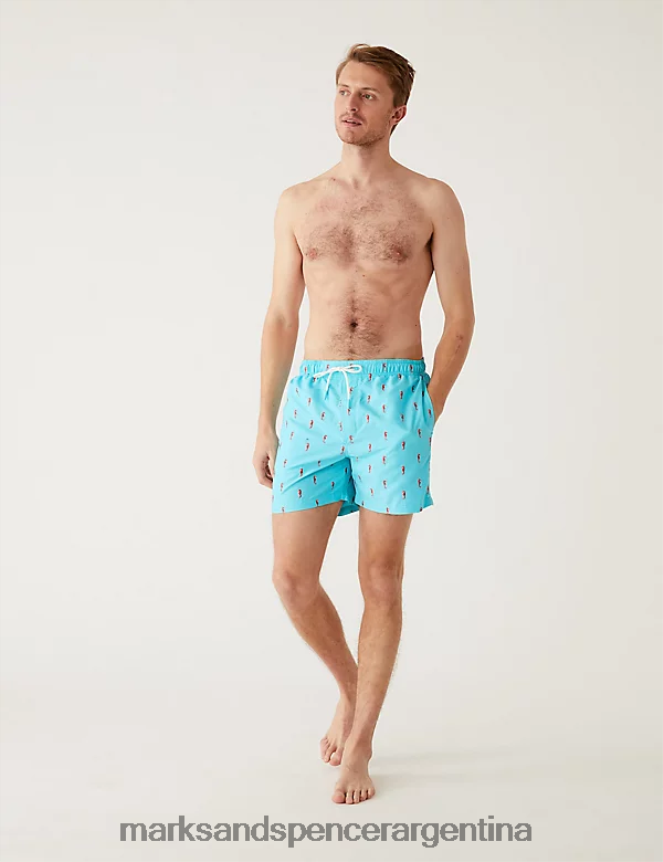 Marks & Spencer hombres shorts de baño bordados de secado rápido ropa azul brillante 46VL5578