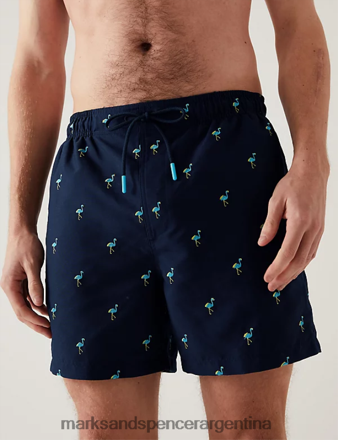 Marks & Spencer hombres shorts de baño bordados de secado rápido ropa azul marino oscuro 46VL5956