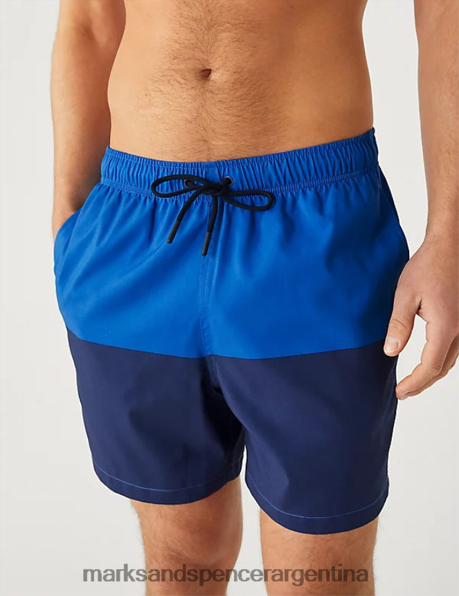 Marks & Spencer hombres shorts de baño color block de secado rápido ropa mezcla azul 46VL4998