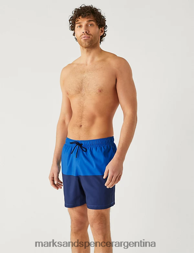 Marks & Spencer hombres shorts de baño color block de secado rápido ropa mezcla azul 46VL4998