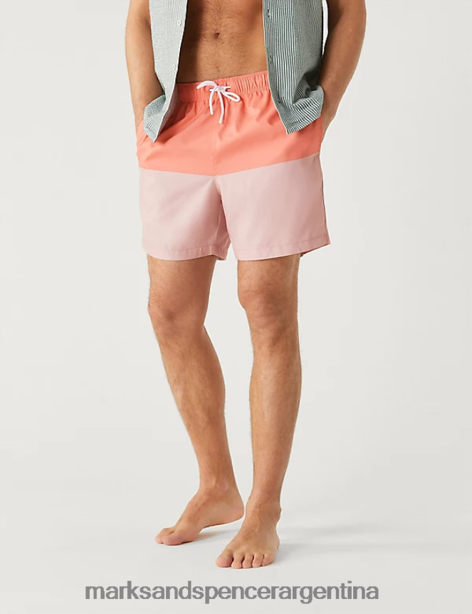 Marks & Spencer hombres shorts de baño color block de secado rápido ropa mezcla rosa 46VL5384