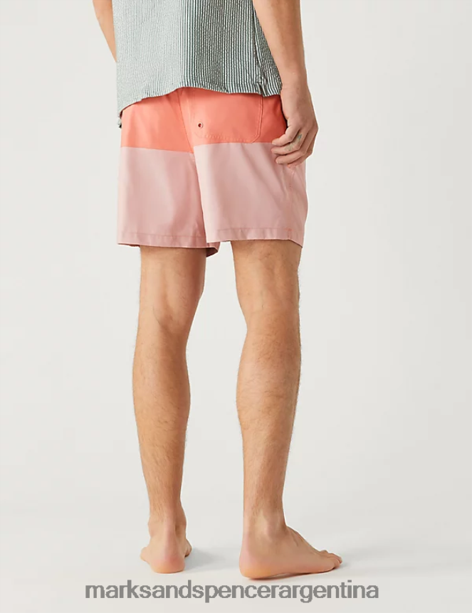 Marks & Spencer hombres shorts de baño color block de secado rápido ropa mezcla rosa 46VL5384
