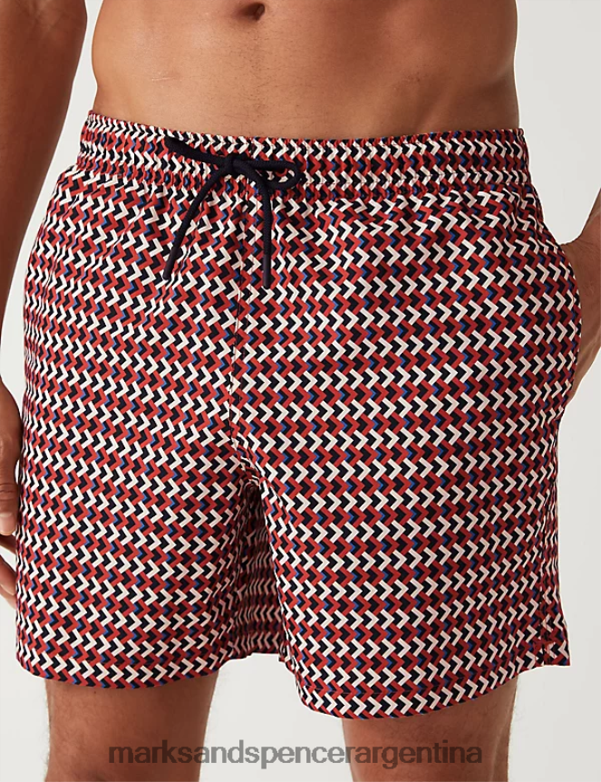 Marks & Spencer hombres shorts de baño con estampado geométrico de secado rápido ropa cobre 46VL5836