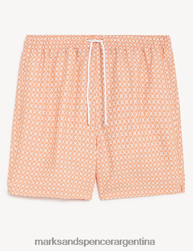 Marks & Spencer hombres shorts de baño con estampado geométrico de secado rápido ropa durazno 46VL5876
