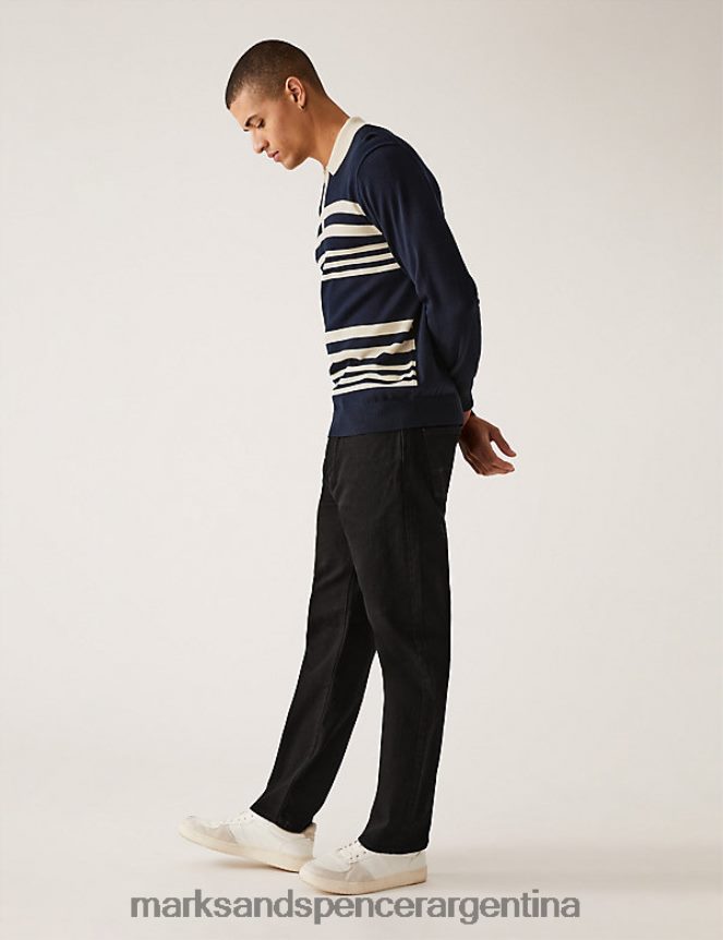Marks & Spencer hombres Vaqueros elásticos de corte recto y longitud más corta con ropa de tormenta ropa negro 46VL6638