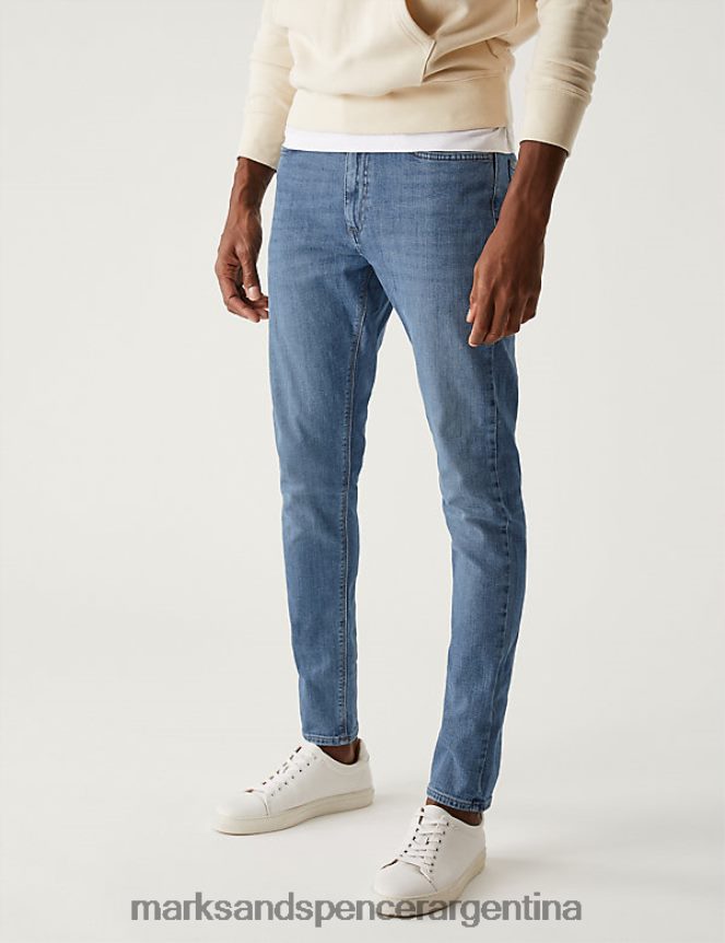 Marks & Spencer hombres jeans ajustados y elásticos ropa azul celeste 46VL7260
