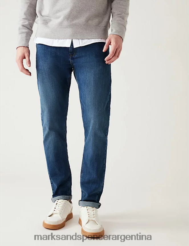 Marks & Spencer hombres jeans ajustados y elásticos ropa azul medio 46VL5460