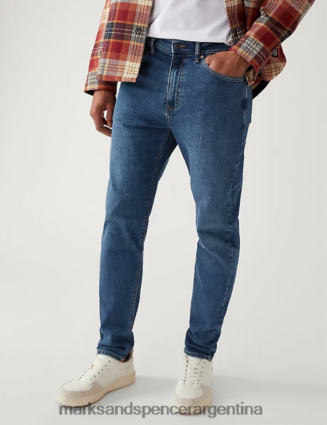 Marks & Spencer hombres jeans elásticos con corte tapered ropa azul medio 46VL6662
