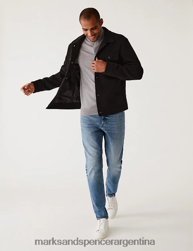 Marks & Spencer hombres jeans elásticos con lavado vintage y corte tapered ropa azul claro 46VL5752