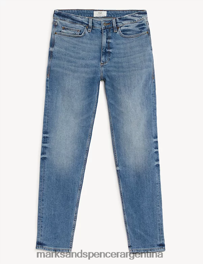 Marks & Spencer hombres jeans elásticos con lavado vintage y corte tapered ropa azul claro 46VL5752