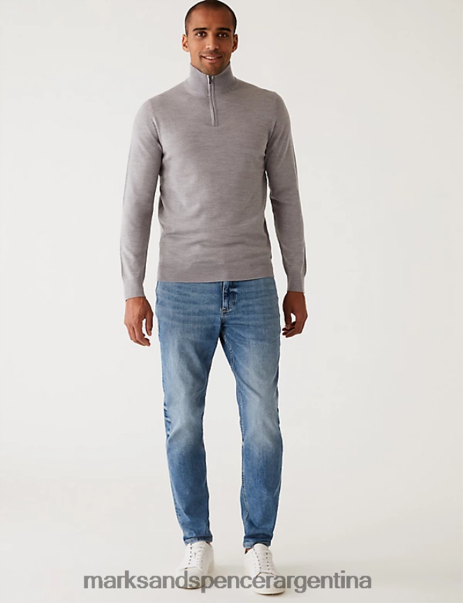 Marks & Spencer hombres jeans elásticos con lavado vintage y corte tapered ropa azul claro 46VL5752