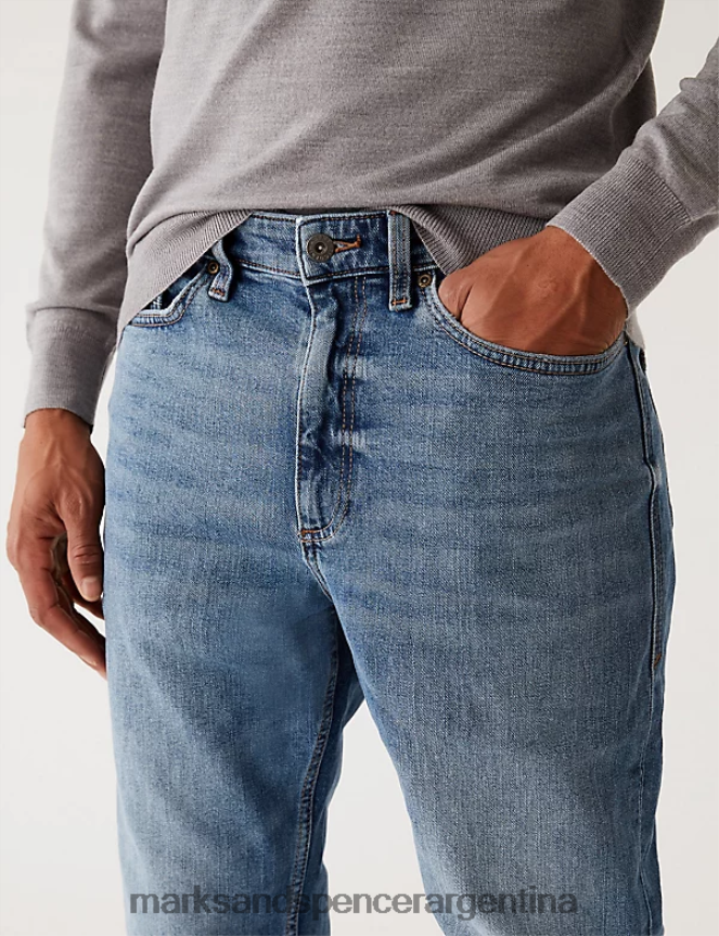 Marks & Spencer hombres jeans elásticos con lavado vintage y corte tapered ropa azul claro 46VL5752