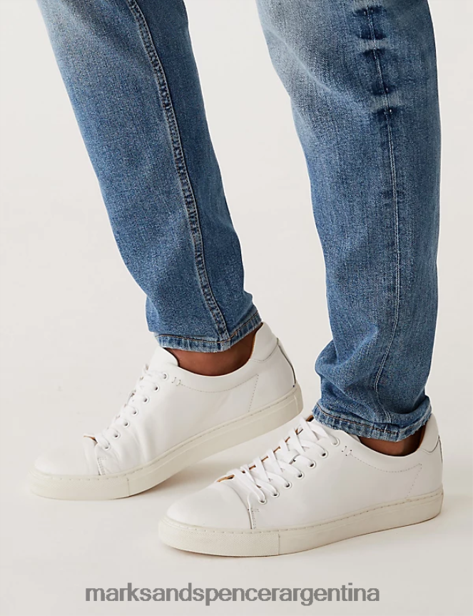 Marks & Spencer hombres jeans elásticos con lavado vintage y corte tapered ropa azul claro 46VL5752
