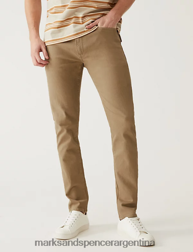 Marks & Spencer hombres jeans elásticos teñidos en té de corte slim ropa arena 46VL5774