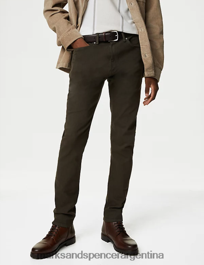 Marks & Spencer hombres jeans elásticos teñidos en té de corte slim ropa chocolate 46VL5776