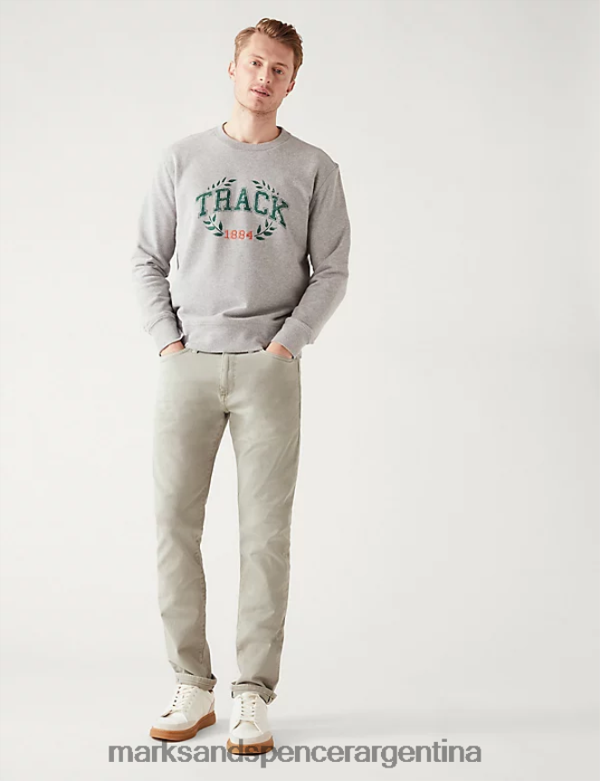 Marks & Spencer hombres jeans elásticos teñidos en té de corte slim ropa gris claro 46VL5386