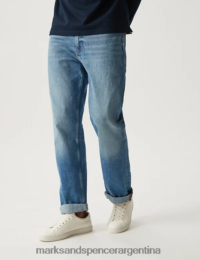 Marks & Spencer hombres jeans holgados con lavado vintage ropa azul claro 46VL6560