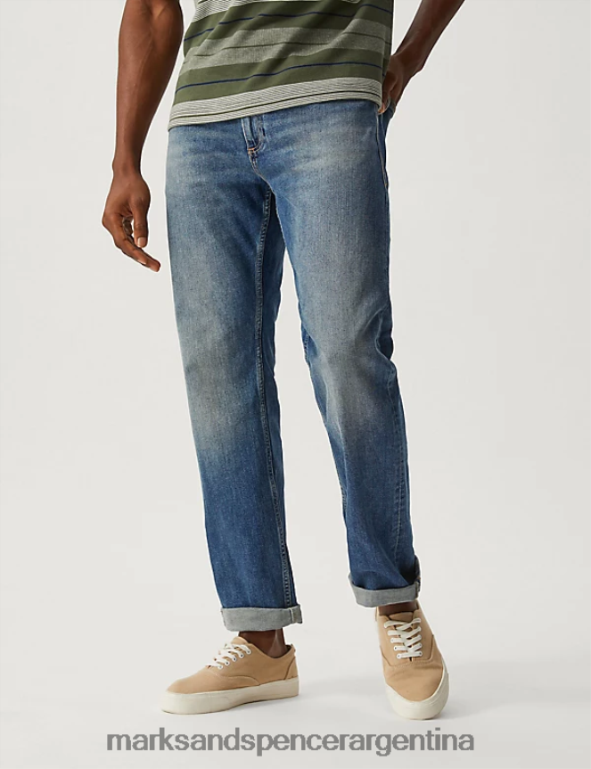 Marks & Spencer hombres jeans holgados con lavado vintage ropa azul medio 46VL6190