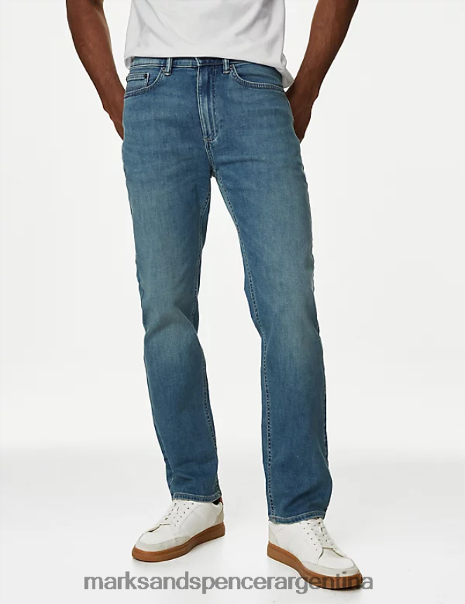 Marks & Spencer hombres jeans rectos con flexión 360 ropa tinte azul 46VL7044