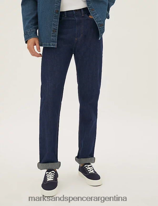 Marks & Spencer hombres jeans rectos de puro algodón ropa azul oscuro 46VL5412