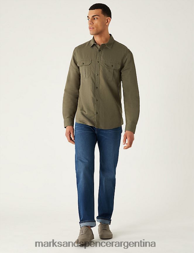 Marks & Spencer hombres jeans rectos elásticos con cinturón ropa azul medio 46VL5666