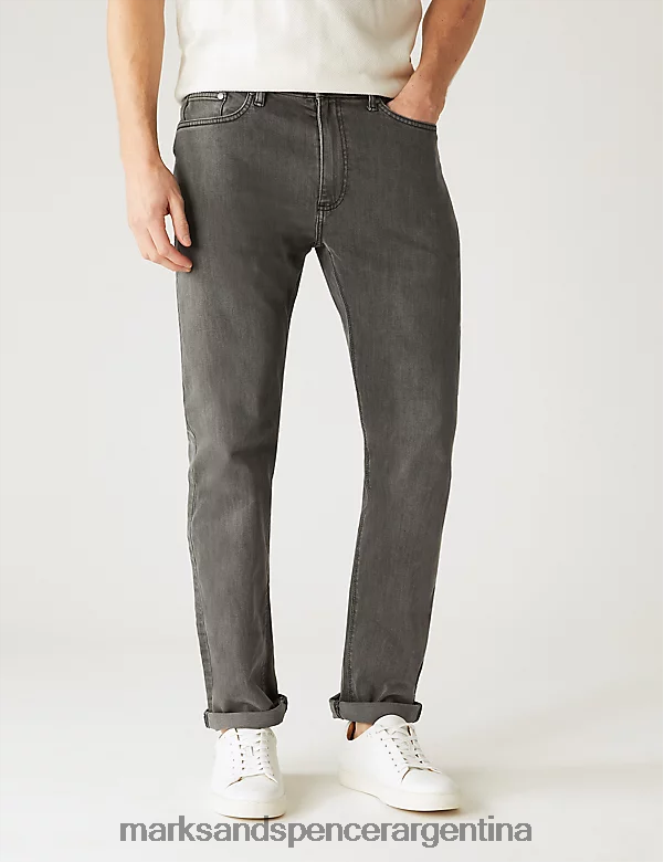 Marks & Spencer hombres jeans rectos elásticos ropa gris oscuro 46VL6262