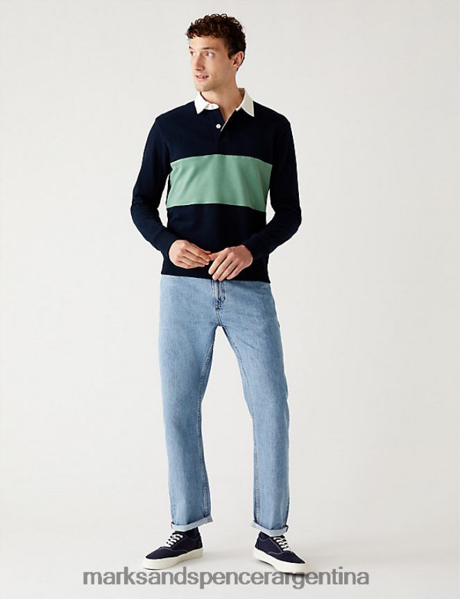 Marks & Spencer hombres vaqueros holgados rígidos con lavado vintage ropa azul claro 46VL6352