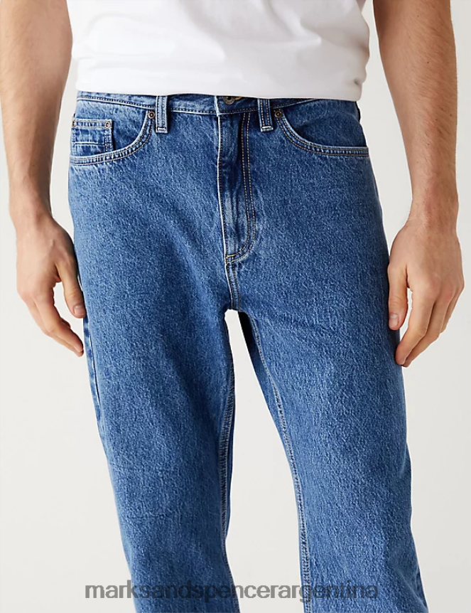 Marks & Spencer hombres vaqueros holgados rígidos con lavado vintage ropa azul medio 46VL5970